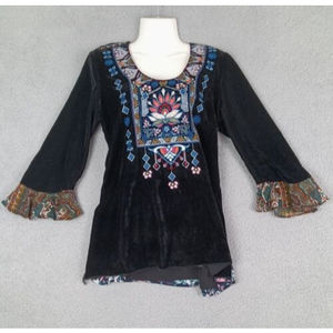 Unbranded Size M Ethnic Embroidered Boho Velvet Patchwork Art To Wear Blouse